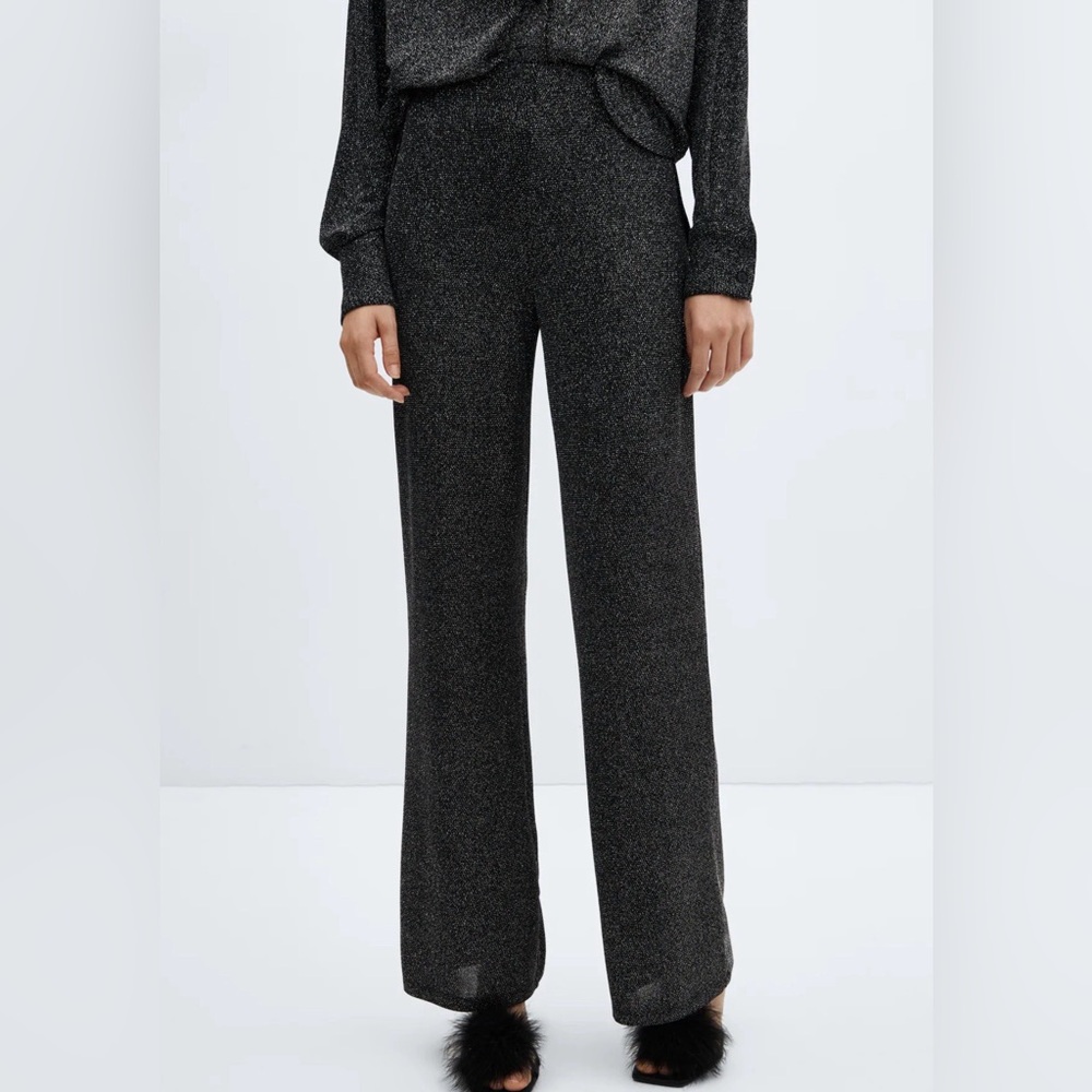 Mango Black Shimmer Wide Leg Pants